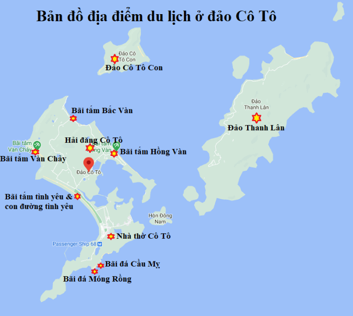 Bản đồ địa điểm du lịch nổi tiếng ở Cô Tô
